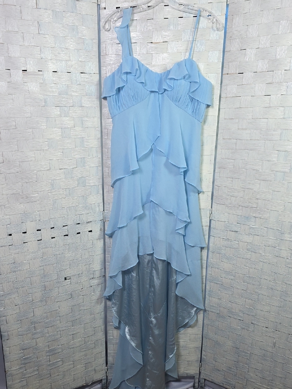 Light Blue Ruffle Tiered Slip Dress